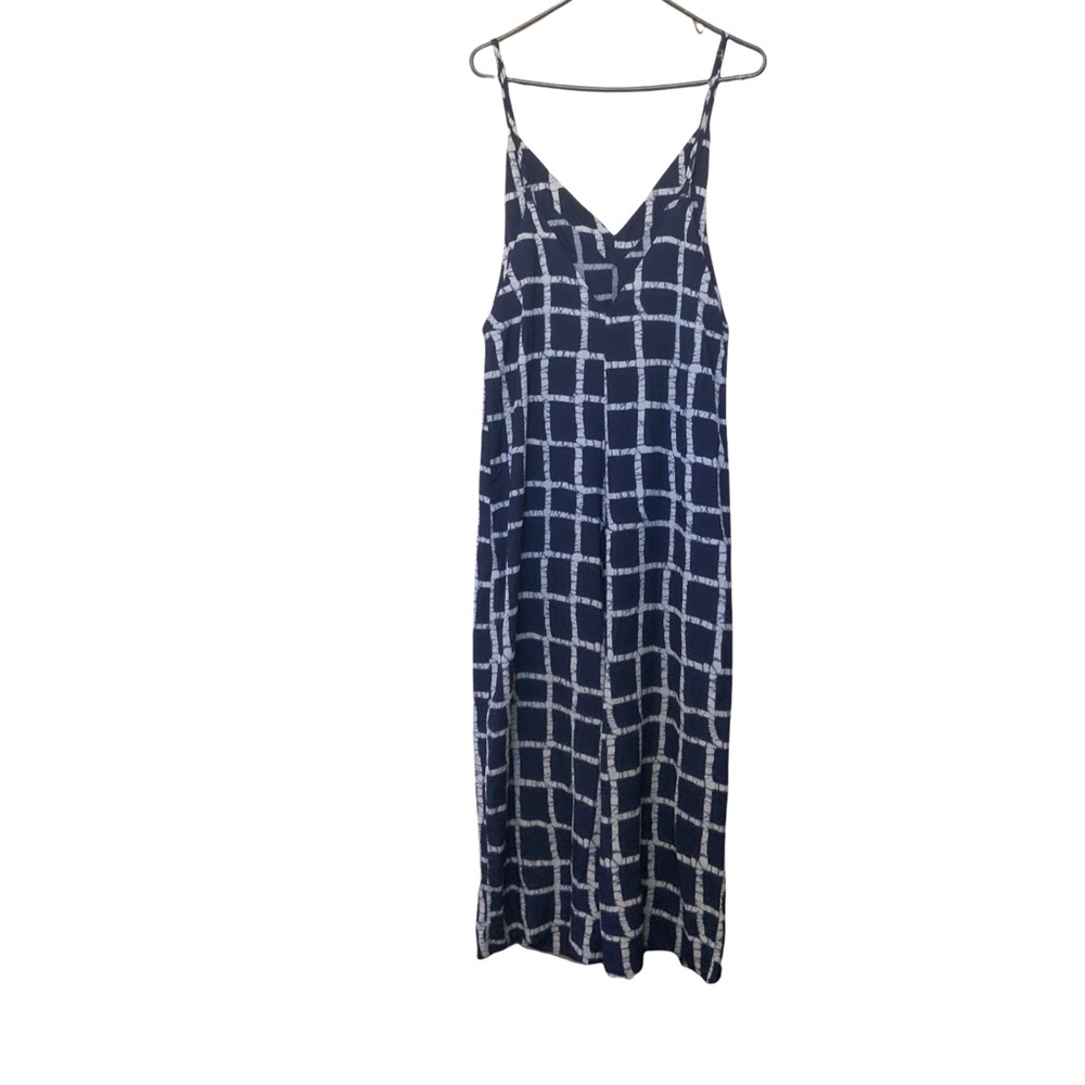 The Odells Navy and White Grid Print Slip Jumpsuit